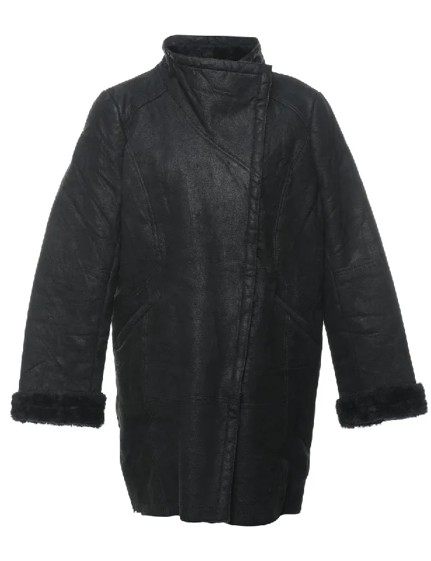 Black Faux Fur Lined Coat - XL Monochromatic All - in - one