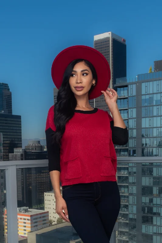 3/4 Sleeve  Round Neck Knit Top With 2 Front Pockets* (117657) Laid - back Women's Style