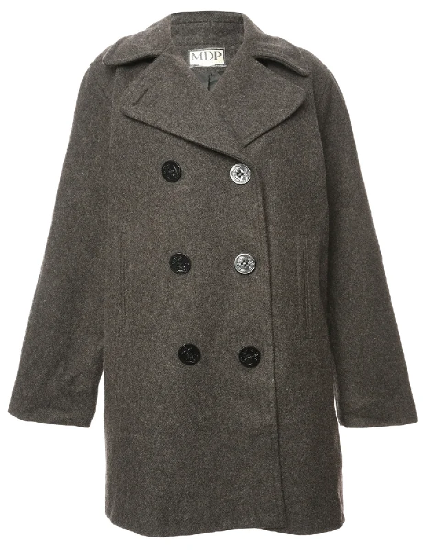Double Breasted Dark Grey Peacoat - L Modern Women's 