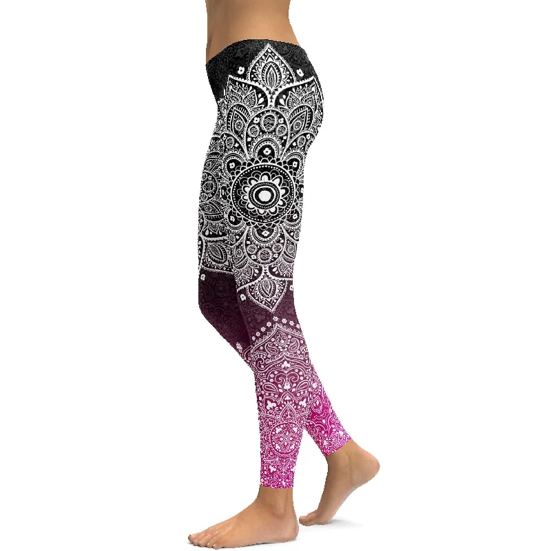 Black to Pink Mandala Leggings Confident Women's Power