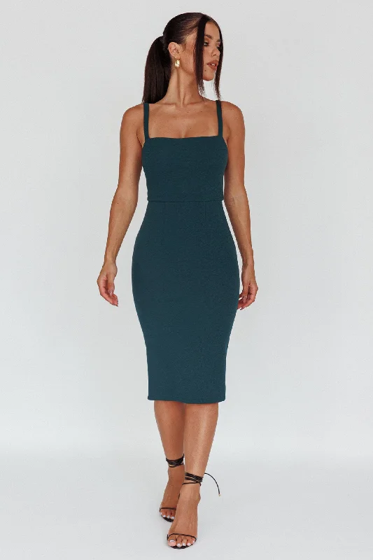 Georgia Square Neckline Midi Dress Forest Green Relaxed Women's 