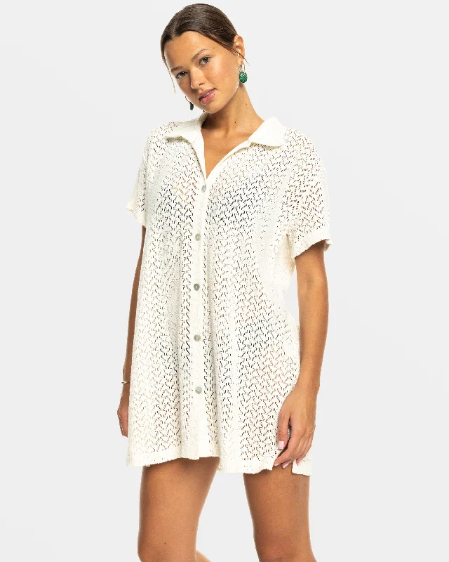Dalia Beach Crochet Shirt Dress - Egret Adventure