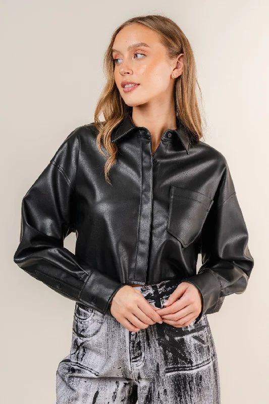 Fore Leather Cropped Shirt Cozy Women's Winter