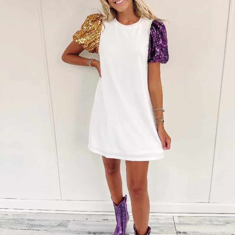 Olivia Dress - Purple/Gold Monochromatic Office Style