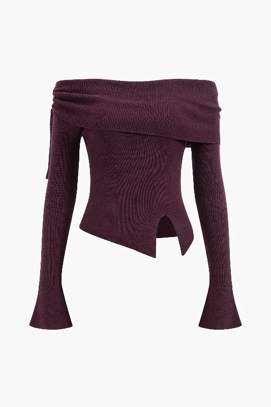 Off Shoulder Drawstring Sweater Long-Sleeve Top Street