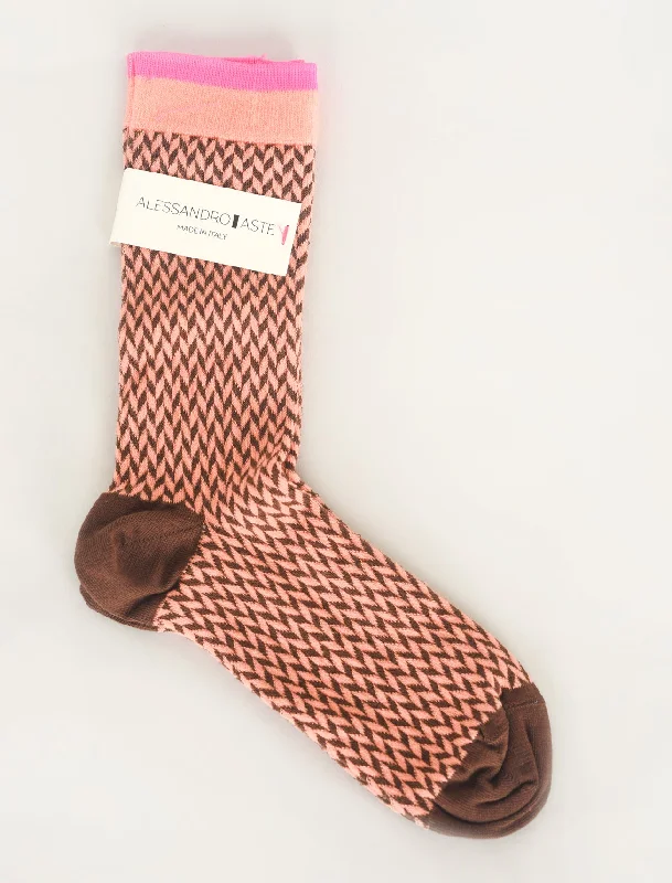 Mod Herringbone Socks, Peach/Brown Bold Women's Animal Print