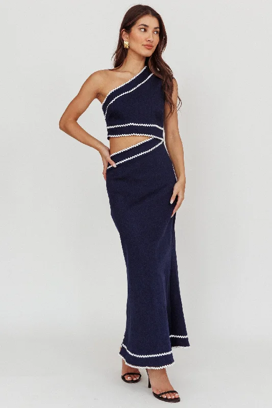 Mahli One-Shoulder Cut-Out Maxi Dress Dark Denim Elegant Women's Formal 