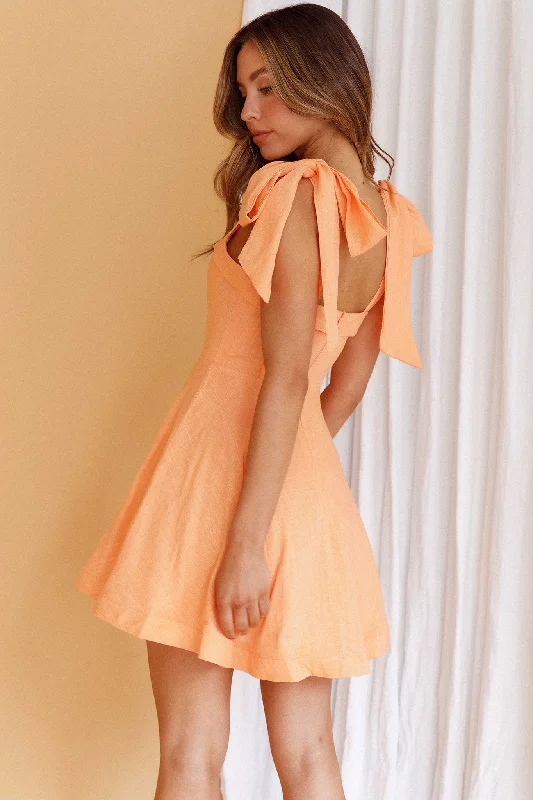 Jeanie Bow Shoulder Mini Dress Orange Stylish Women's Neon