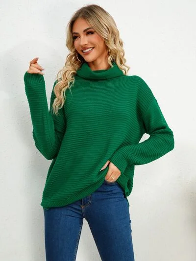 Slit Turtleneck Dropped Shoulder Sweater purpose