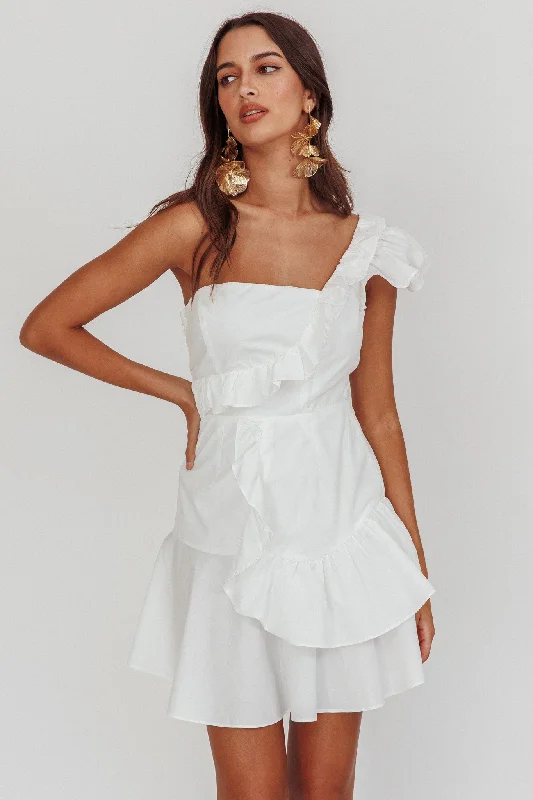 Koko One-Shoulder Ruffle Mini Dress White Sustainable Organic