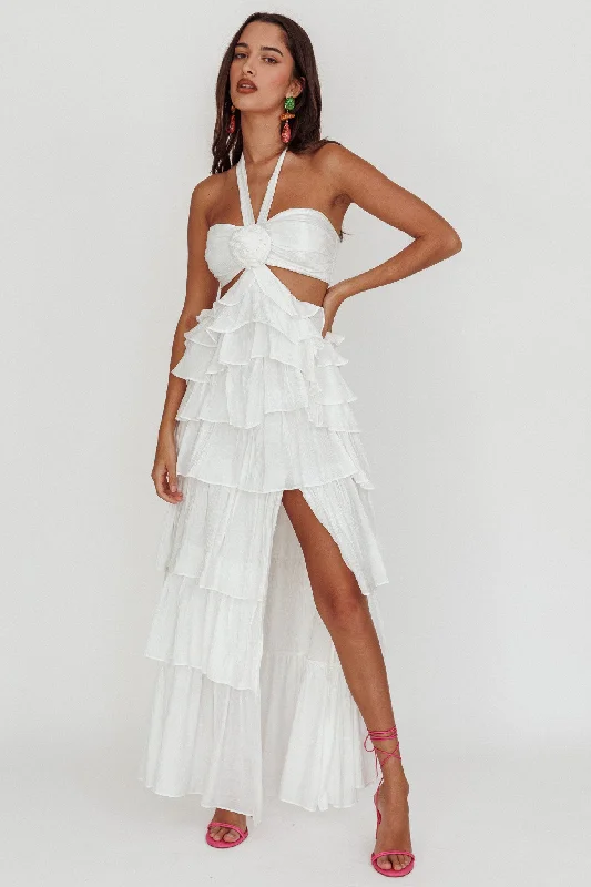 Morpheus Ruffle Halterneck Maxi Dress Off White Scandinavian