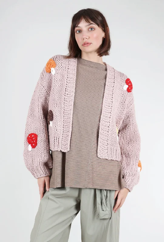 Chunky Knit Cardie, Mushroom/Dusty Pink Vacation