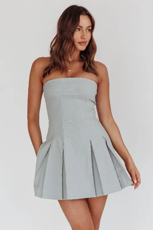Jeziah Strapless Box Pleat Mini Dress Light Denim Trendy Women's 