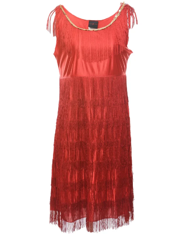 Sequined Red Fringed Flapper Style Party Dress - S Stylish Women's Tropical 