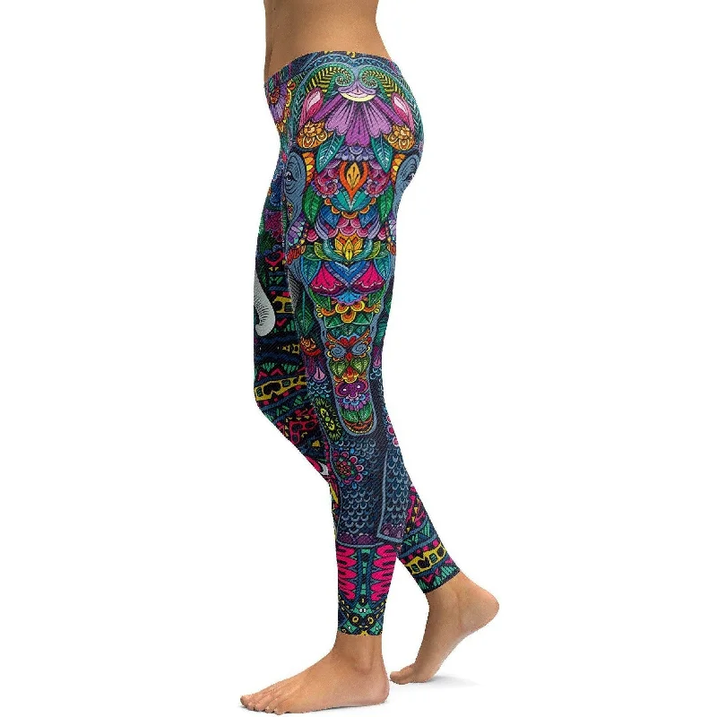 Colorful Elephant Leggings Laid - back Women's Vibe