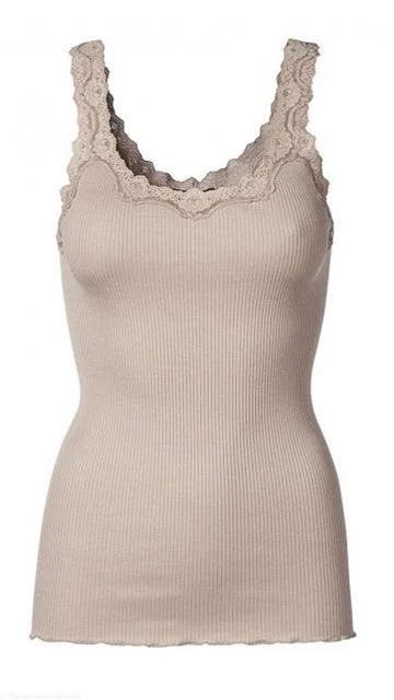 Vintage Powder Rosemunde Babette Silk Lace Tank Top Dapper Women's Bow - adorned