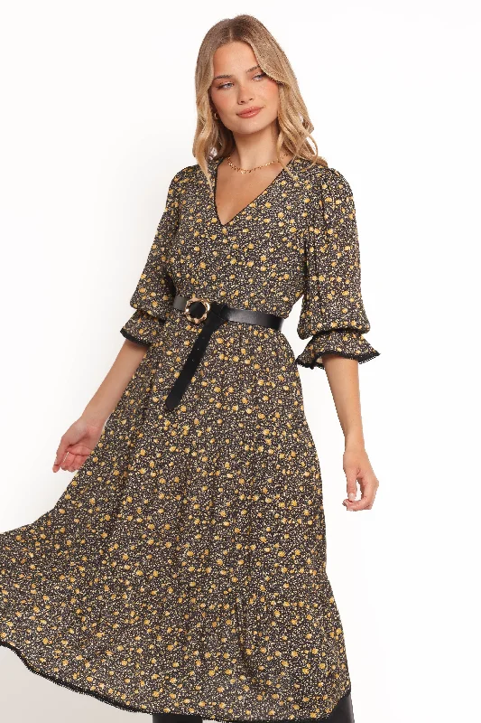 Simone Midi Dress - Midnight Daisy Bold Women's Animal Print