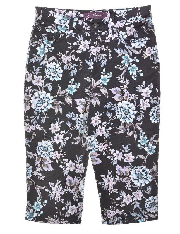 Cropped Floral Tapered Jeans - W29 L17 Feminine Women's Soft 