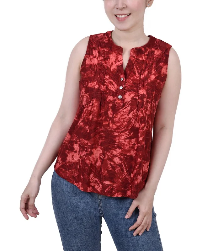 Petite Sleeveless Jacquard Y Neck Top Women