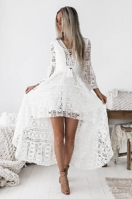 Boho High Low Dress - White Tough Women's Military - inspired