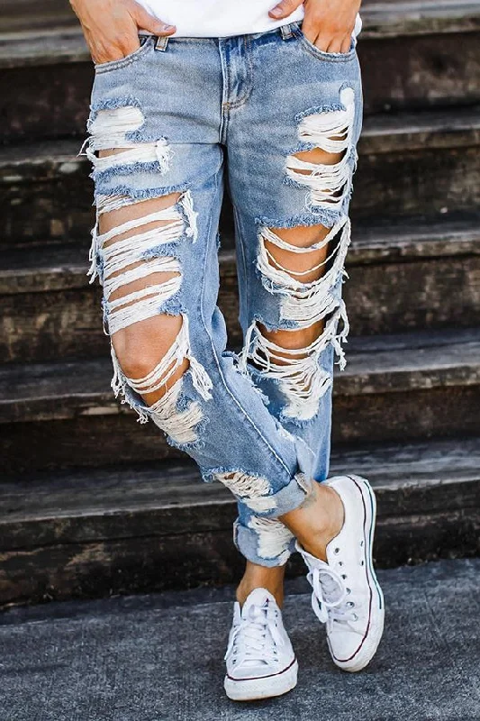 KittenAlarm - On-trend Ripped Straight Jeans Artistic Women's Avant - 