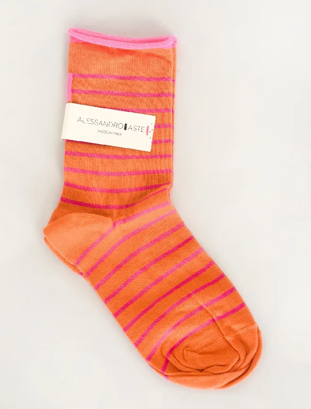 AA Classic Stripe Socks, Orange/Fuchsia Modern Women's 