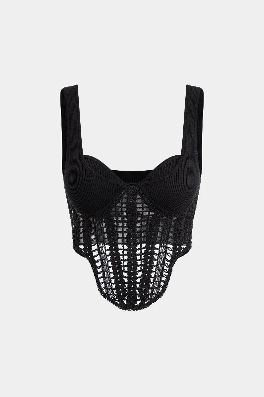 Knitted Cut Out Bustier Tank Top Artistic Women's Hand - painted