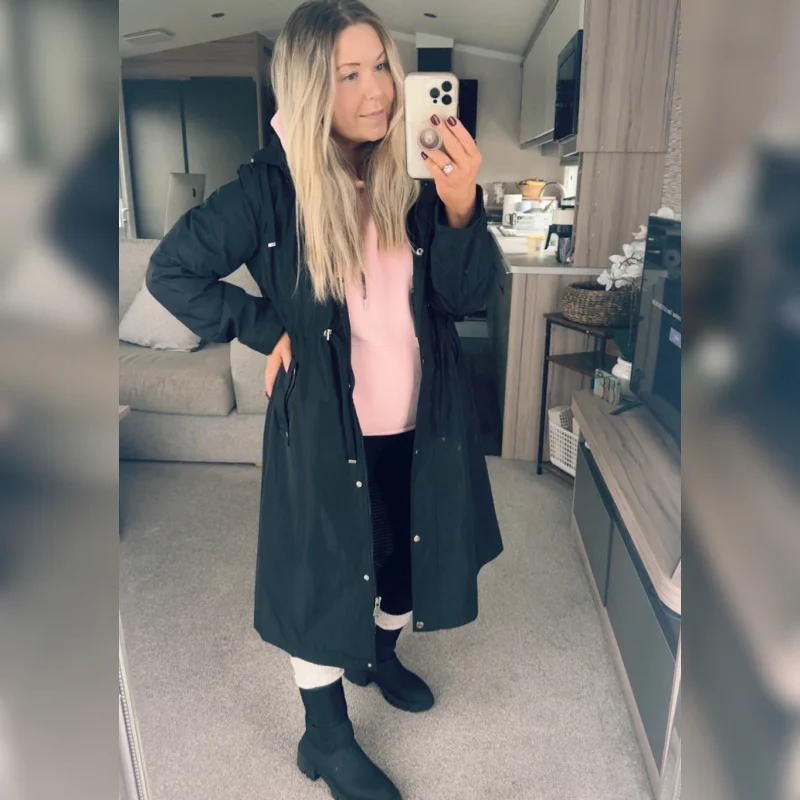 Raincoat Black Hip Women's Retro