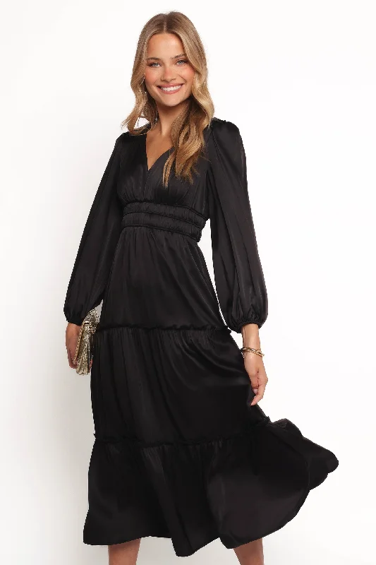 Rowen Long Sleeve Maxi Dress - Black Feminine Women's Soft 