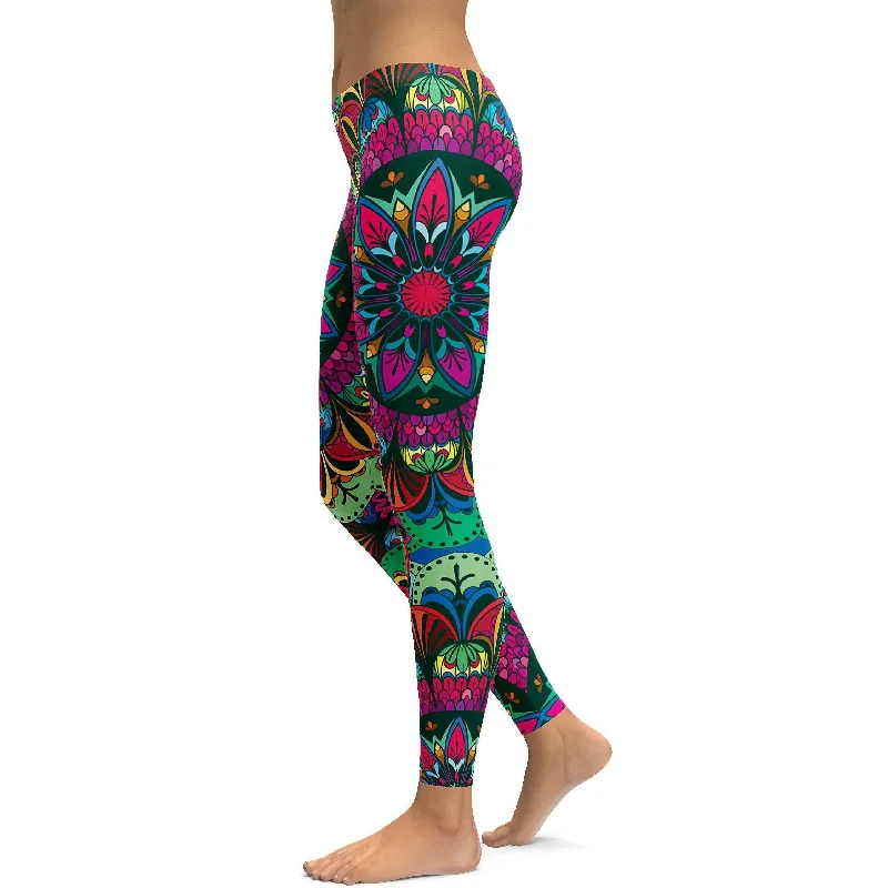 Colorful Pink Mandala Leggings Bohemian Women's Free