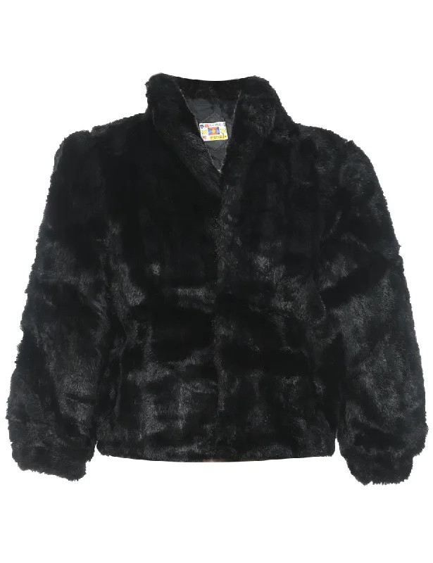 Black Classic Faux Fur Coat - L Refined Women's Hand - crafted