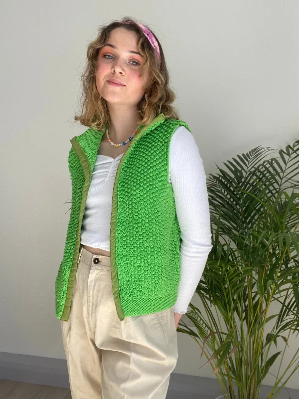 Vintage Unique Green Sleeveless Jacket (S-M) Relaxed Women's Beachy