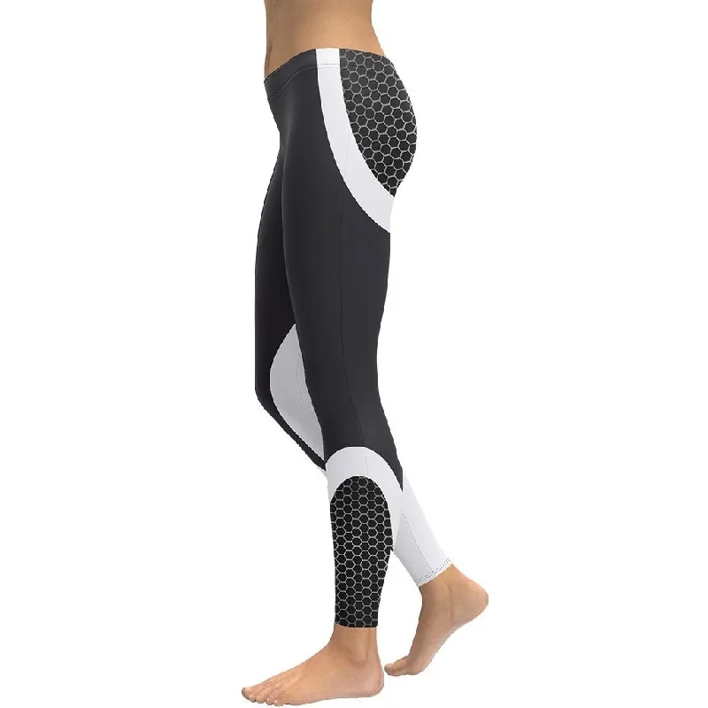 Beehive Geometric Leggings Onyx Gray Sporty Women's Athleisure 