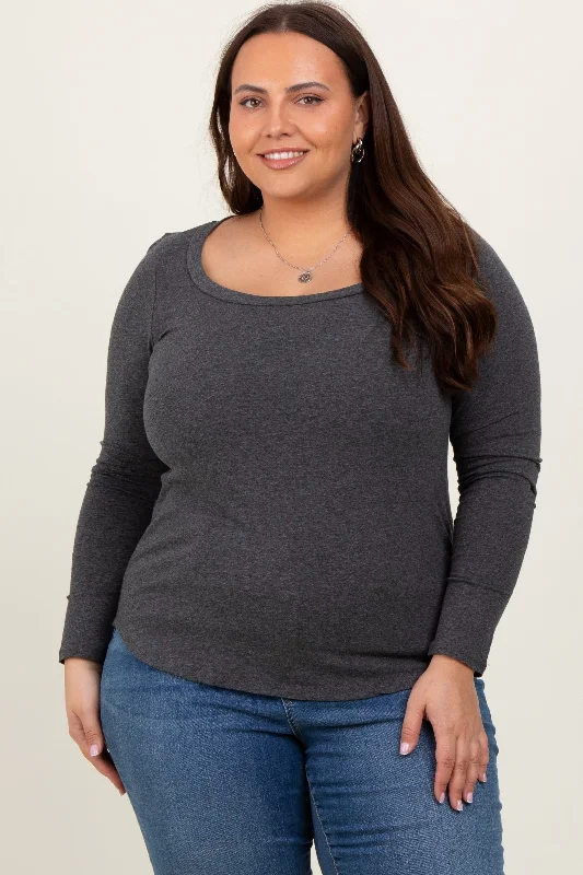 Charcoal Basic Long Sleeve Plus Top Dynamic Women's High - energy
