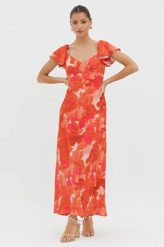 Park Avenue Flutter Sleeve Mini Dress Abstract Orange Traditional Women's Wool