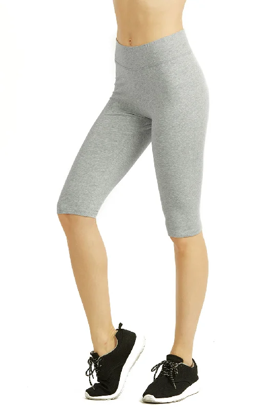 SOFRA LADIES COTTON 21 INCH OUTSEAM SHORTS W/ HIGH WAISTBAND (WP4021_H.GRY) Unique Women's Upcycled