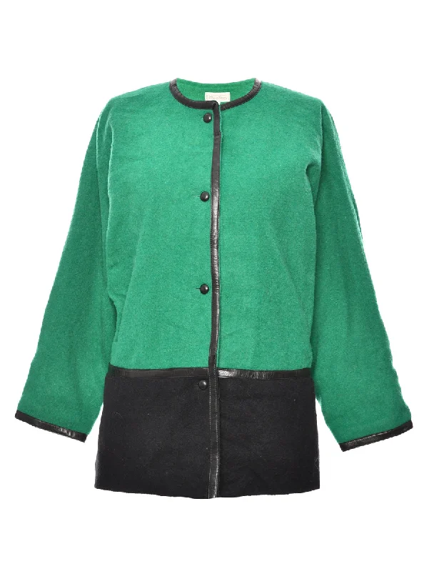 Green & Black Two-Tone Wool Coat - L Athletic Women's 