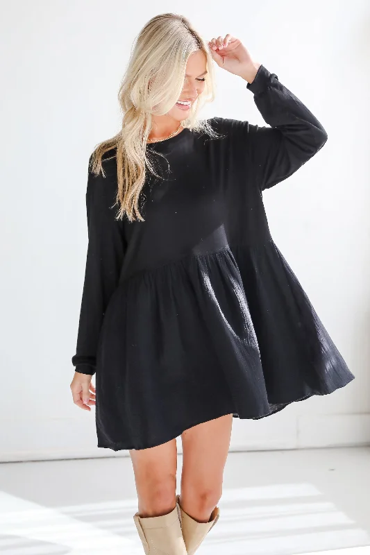 Cutest Persuasion Black Linen Contrast Babydoll Mini Dress Dapper Women's 1920S