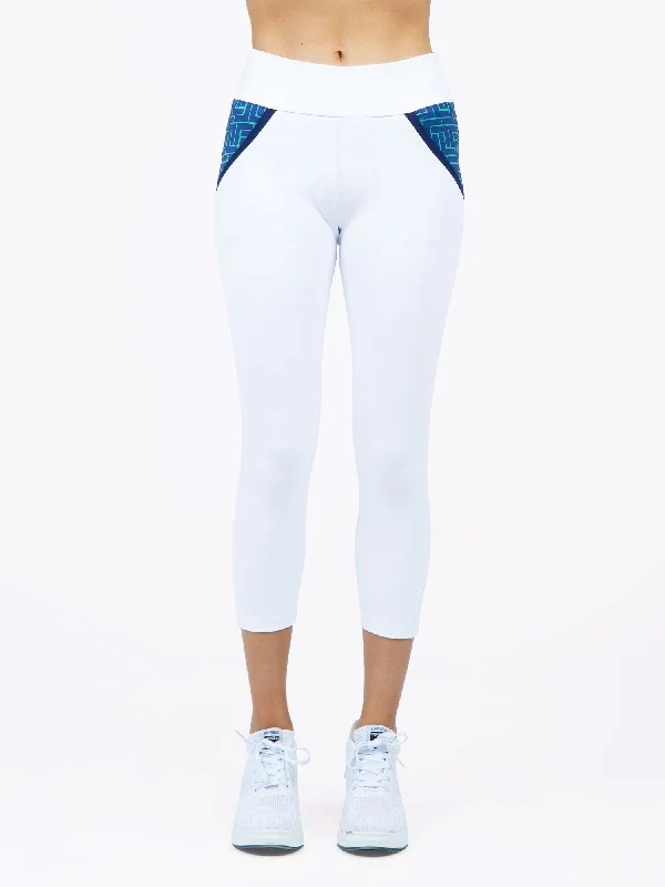 Golf Ready Athleisure Camila Capri - White/Ink Tessel Polished Women's Silk