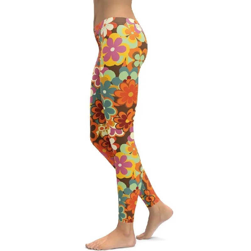 70s Flower Pattern Leggings Tough Women's Military - inspired