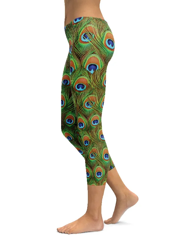 Peacock Feathered Capris Hip Women's Retro