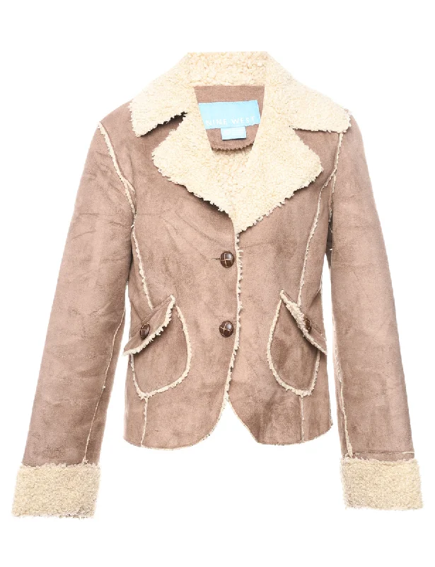 Nine West Shearling Lining Midi Length Coat - M Traditional Women's Wool