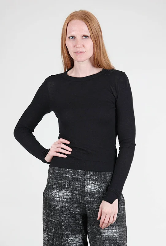 Tubular Cashmere Crewneck, Black Elegant Women's Formal 
