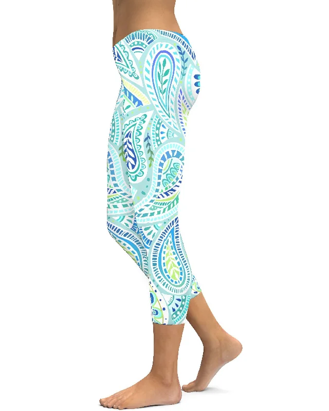 Blue and Green Paisley Capris Laid - back Women's Style