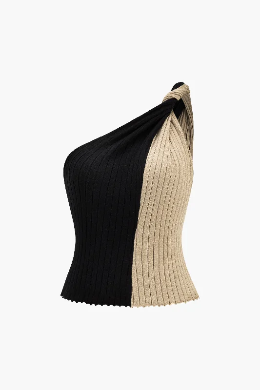 Asymmetrical Patchwork Knit Tank Top Traditional Women's Wool
