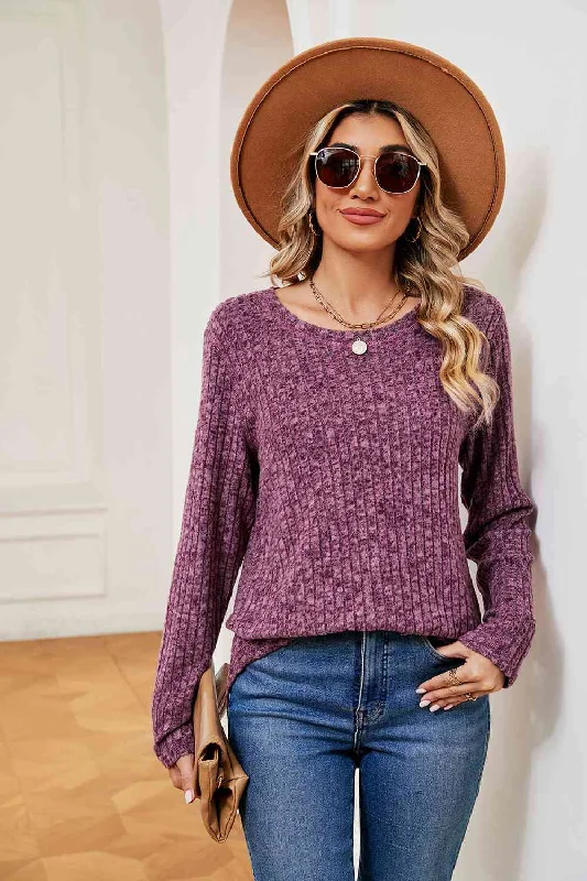 Heathered Round Neck Top performance