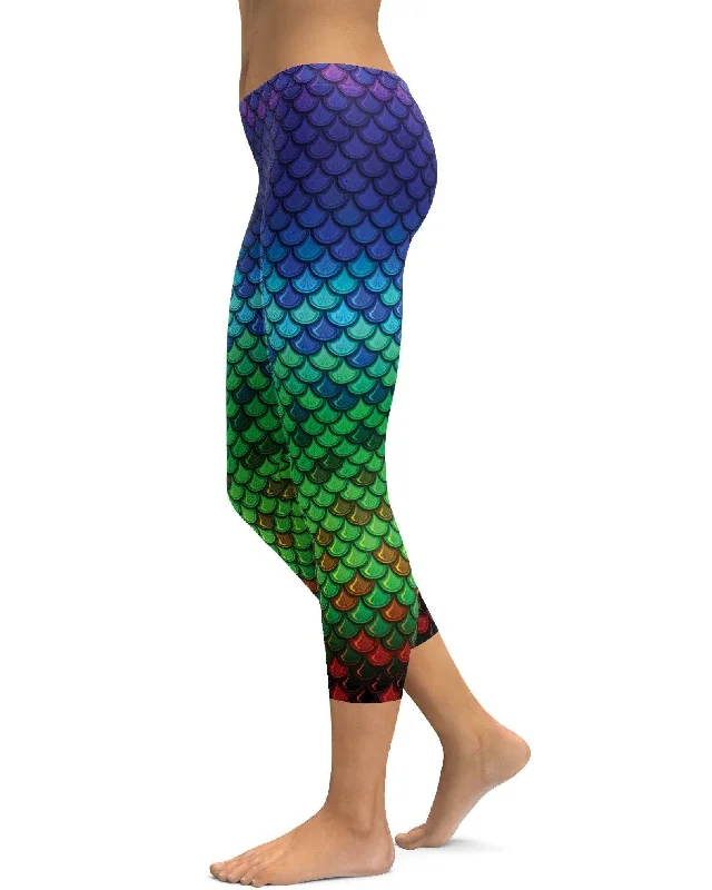 Rainbow Colored Mermaid Capris Edgy Women's Punk