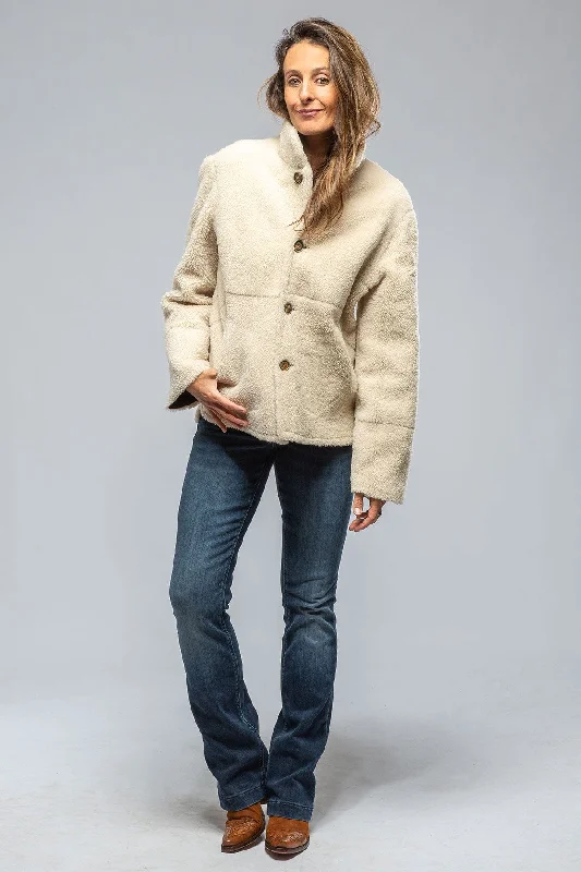 Keli Reversible Burnished Leather & Curly Lamb Shearling Jkt Casual Women's Loose - fitting