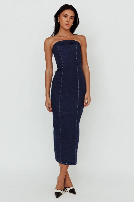 Press Play Strapless Maxi Dress Indigo Preppy Women's College