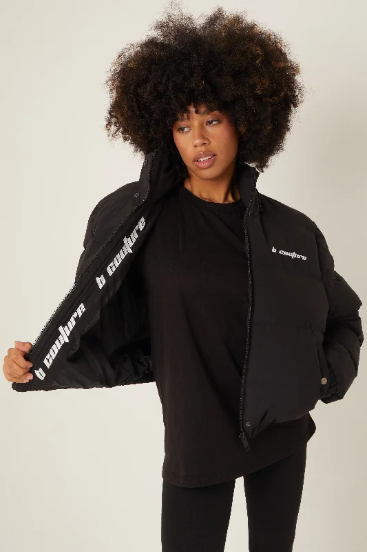 Bethnal Green Cropped Puffer Jacket - Black Vintage Women's 1970S 